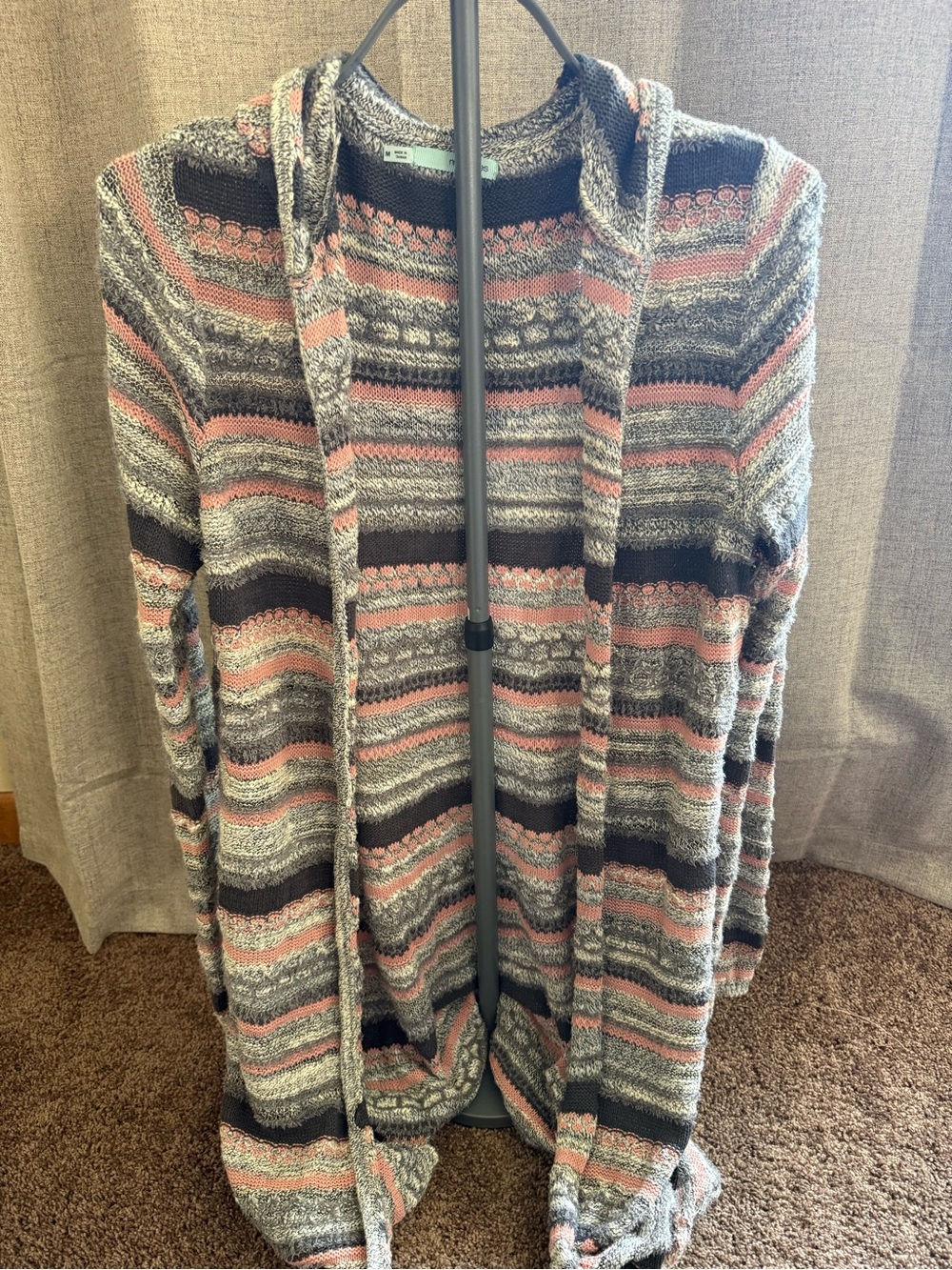 Maurices Striped Hooded Cardigan in Pink, Gray & Black